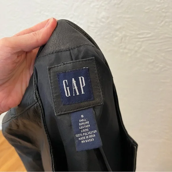 Vintage Gap Small Moto Jacket 100% Genuine Leather Black S Y2K - Picture 12 of 14